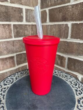Starbucks Matte Red Logo Tumbler with Straw